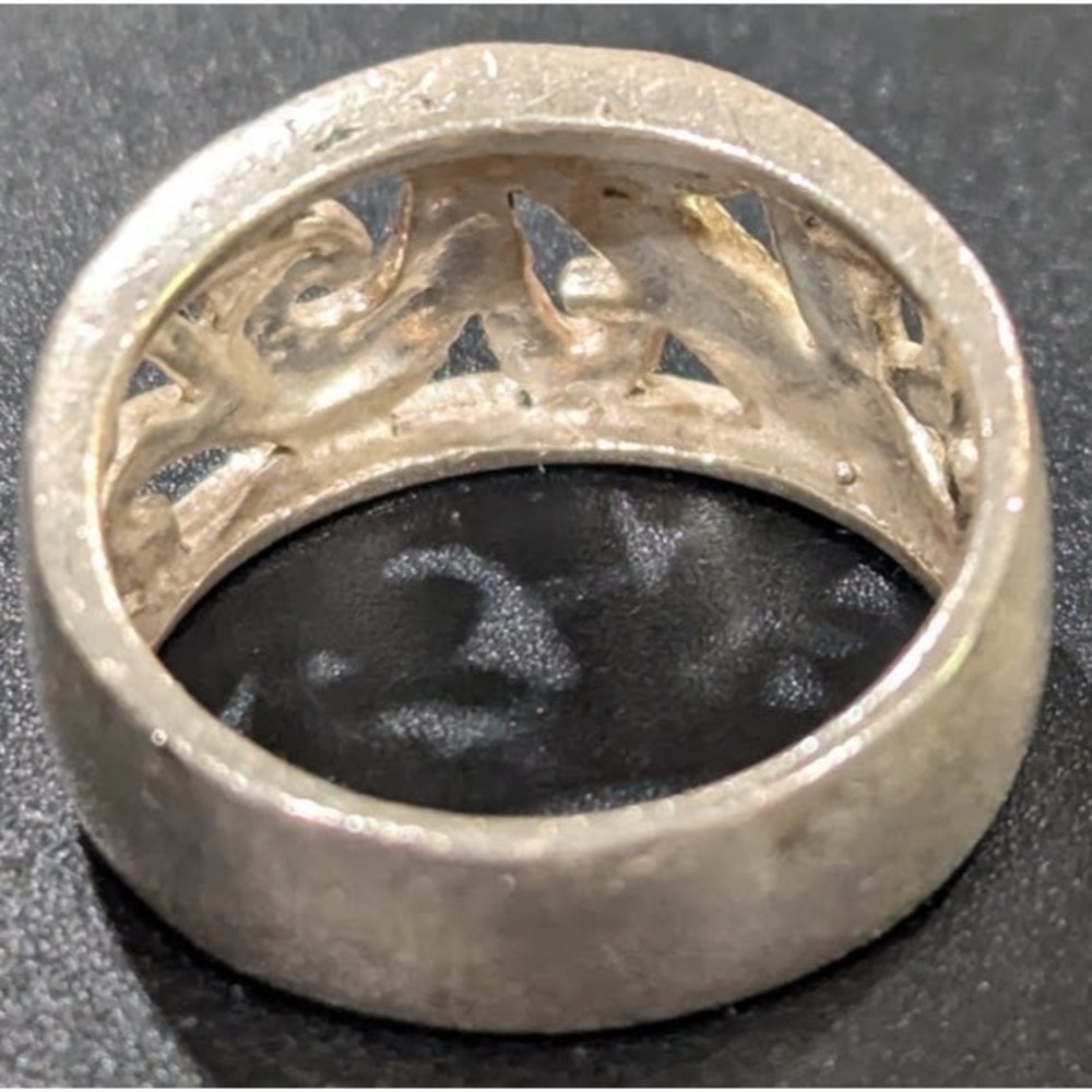 Vintage Sterling Silver Filigree Band Ring 925 Openwork Scroll & Leaf Pattern - Picture 9 of 9